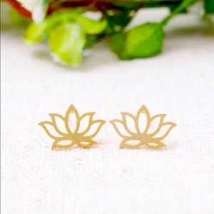 Boho lotus flower gold stud earrings